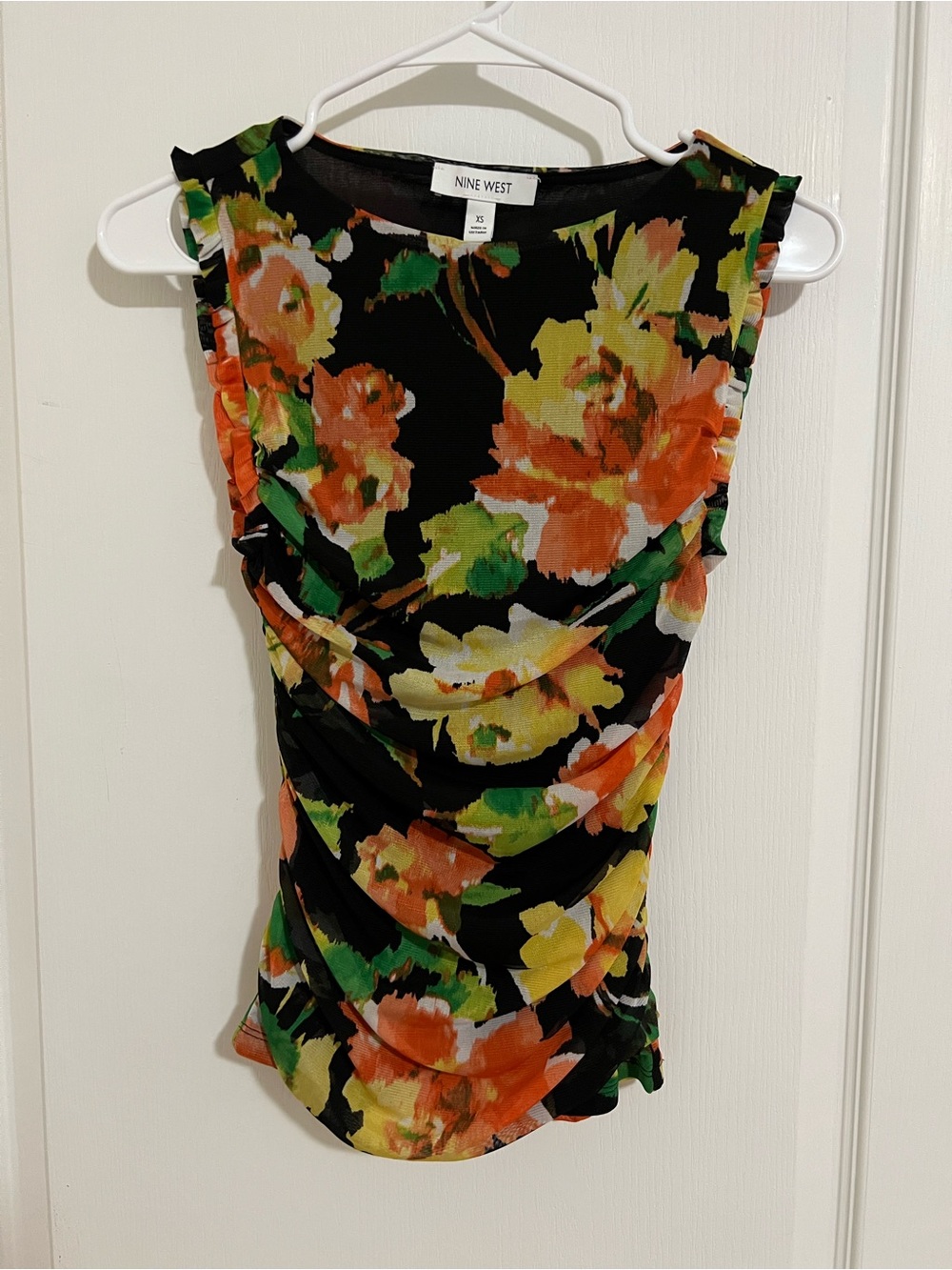 Nine West Black Floral Ruffle Trim Sleeveless Camisole